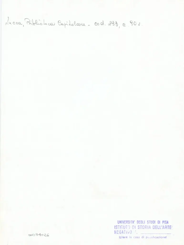 Universit&agrave; di Pisa. Dipartimento di Storia delle Arti , Anonimo italiano - sec. XIV, terzo quarto - Lucca, Biblioteca Capitolare Feliniana, Ms. 233, f. 90v, particolare , retro