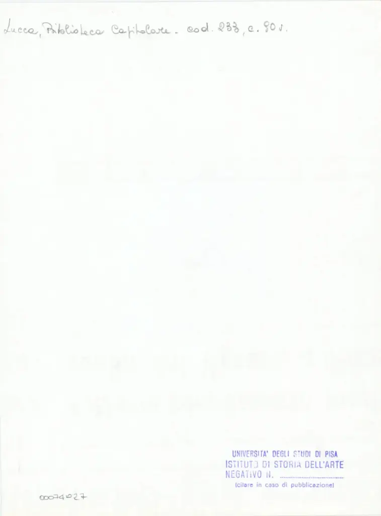 Universit&agrave; di Pisa. Dipartimento di Storia delle Arti , Anonimo italiano - sec. XIV, terzo quarto - Lucca, Biblioteca Capitolare Feliniana, Ms. 233, f. 90v, particolare , retro