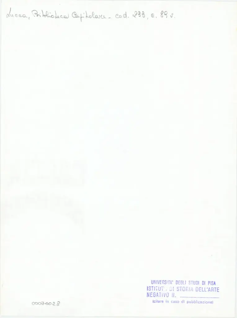 Universit&agrave; di Pisa. Dipartimento di Storia delle Arti , Anonimo italiano - sec. XIV, terzo quarto - Lucca, Biblioteca Capitolare Feliniana, Ms. 233, f. 89v, particolare , retro