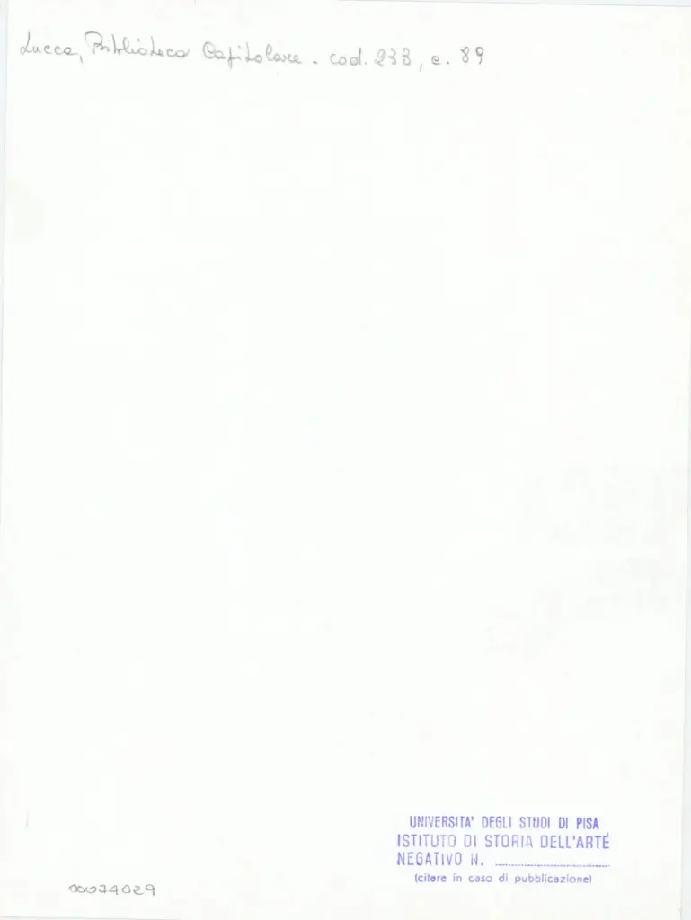 Universit&agrave; di Pisa. Dipartimento di Storia delle Arti , Anonimo italiano - sec. XIV, terzo quarto - Lucca, Biblioteca Capitolare Feliniana, Ms. 233, f. 89r, particolare , retro