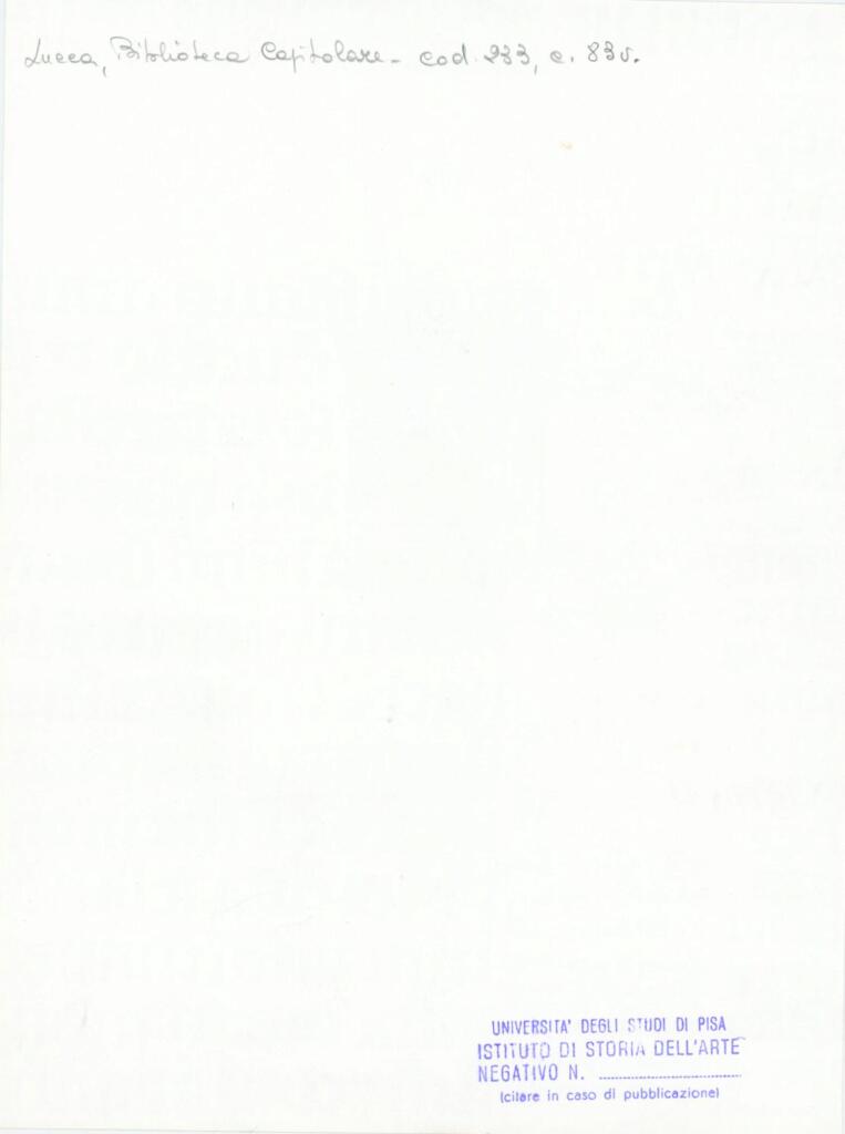 Università di Pisa. Dipartimento di Storia delle Arti , Anonimo italiano - sec. XIV, terzo quarto - Lucca, Biblioteca Capitolare Feliniana, Ms. 233, f. 83v, particolare , retro
