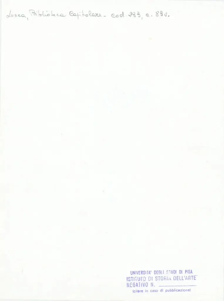 Universit&agrave; di Pisa. Dipartimento di Storia delle Arti , Anonimo italiano - sec. XIV, terzo quarto - Lucca, Biblioteca Capitolare Feliniana, Ms. 233, f. 83v, particolare , retro
