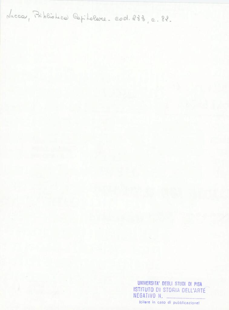 Università di Pisa. Dipartimento di Storia delle Arti , Anonimo italiano - sec. XIV, terzo quarto - Lucca, Biblioteca Capitolare Feliniana, Ms. 233, f. 82r, particolare , retro