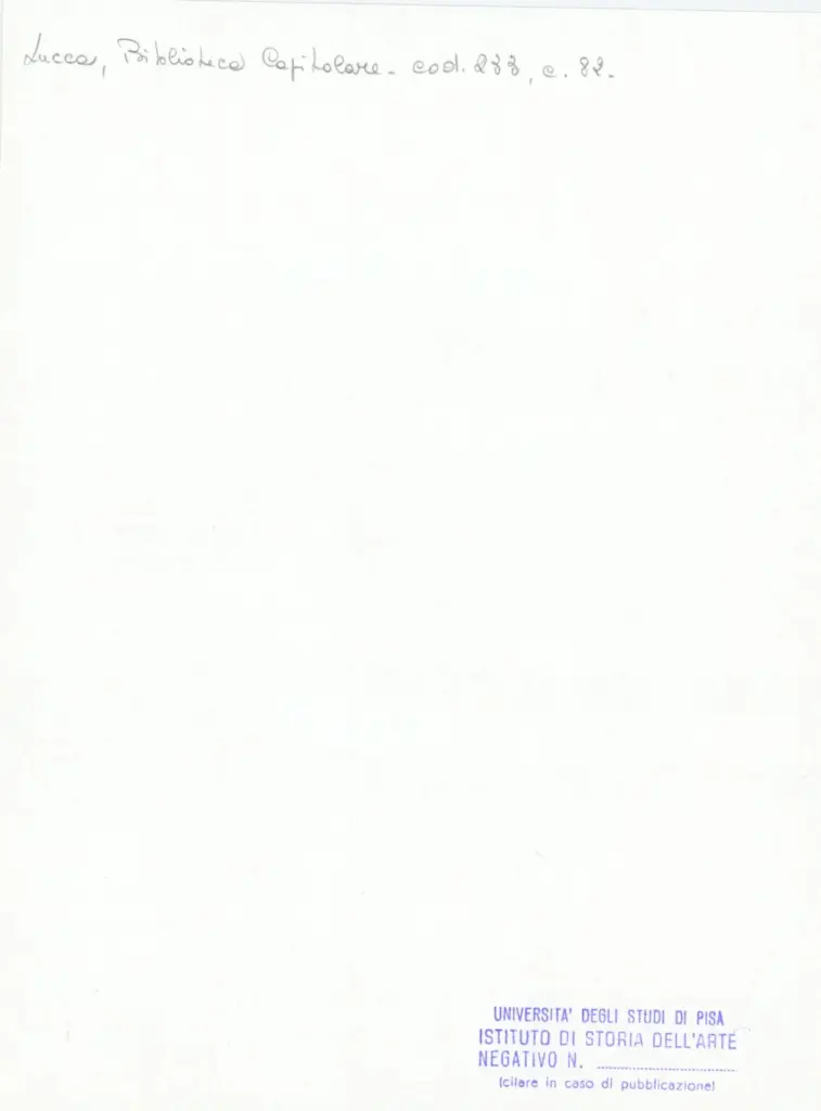 Universit&agrave; di Pisa. Dipartimento di Storia delle Arti , Anonimo italiano - sec. XIV, terzo quarto - Lucca, Biblioteca Capitolare Feliniana, Ms. 233, f. 82r, particolare , retro