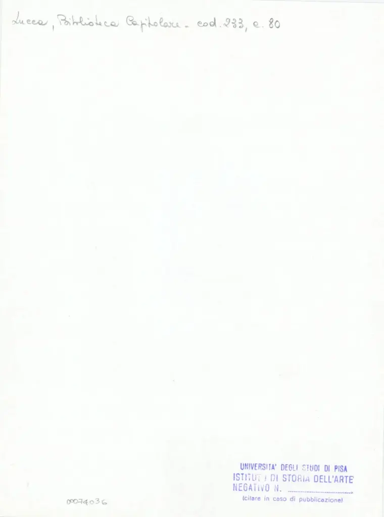 Universit&agrave; di Pisa. Dipartimento di Storia delle Arti , Anonimo italiano - sec. XIV, terzo quarto - Lucca, Biblioteca Capitolare Feliniana, Ms. 233, f. 80r, particolare , retro