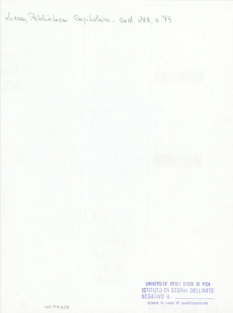 Università di Pisa. Dipartimento di Storia delle Arti , Anonimo italiano - sec. XIV, terzo quarto - Lucca, Biblioteca Capitolare Feliniana, Ms. 233, f. 79r, particolare , retro