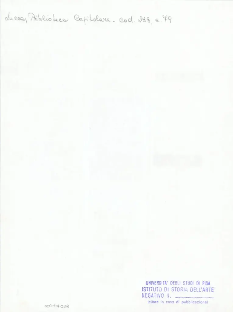 Universit&agrave; di Pisa. Dipartimento di Storia delle Arti , Anonimo italiano - sec. XIV, terzo quarto - Lucca, Biblioteca Capitolare Feliniana, Ms. 233, f. 79r, particolare , retro