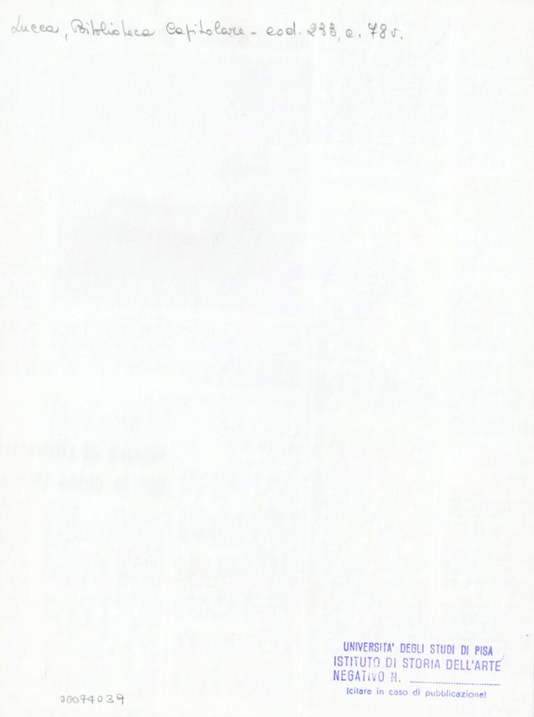 Università di Pisa. Dipartimento di Storia delle Arti , Anonimo italiano - sec. XIV, terzo quarto - Lucca, Biblioteca Capitolare Feliniana, Ms. 233, f. 78v, particolare , retro