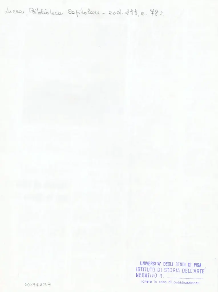 Universit&agrave; di Pisa. Dipartimento di Storia delle Arti , Anonimo italiano - sec. XIV, terzo quarto - Lucca, Biblioteca Capitolare Feliniana, Ms. 233, f. 78v, particolare , retro