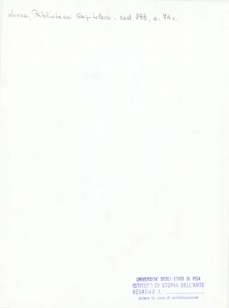Universit&agrave; di Pisa. Dipartimento di Storia delle Arti , Anonimo italiano - sec. XIV, terzo quarto - Lucca, Biblioteca Capitolare Feliniana, Ms. 233, f. 74v, particolare , retro
