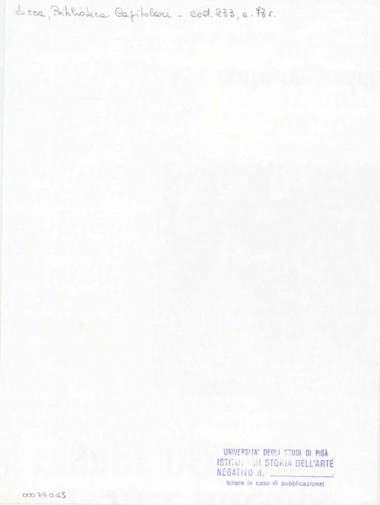 Università di Pisa. Dipartimento di Storia delle Arti , Anonimo italiano - sec. XIV, terzo quarto - Lucca, Biblioteca Capitolare Feliniana, Ms. 233, f. 73v, particolare , retro