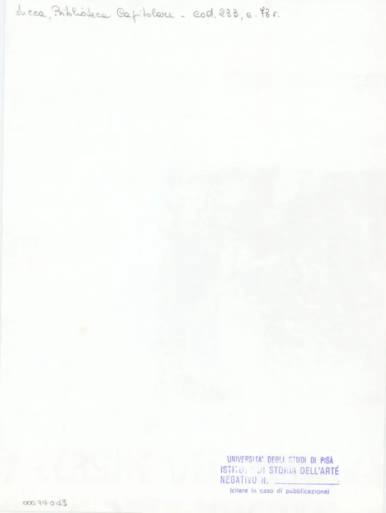 Universit&agrave; di Pisa. Dipartimento di Storia delle Arti , Anonimo italiano - sec. XIV, terzo quarto - Lucca, Biblioteca Capitolare Feliniana, Ms. 233, f. 73v, particolare , retro