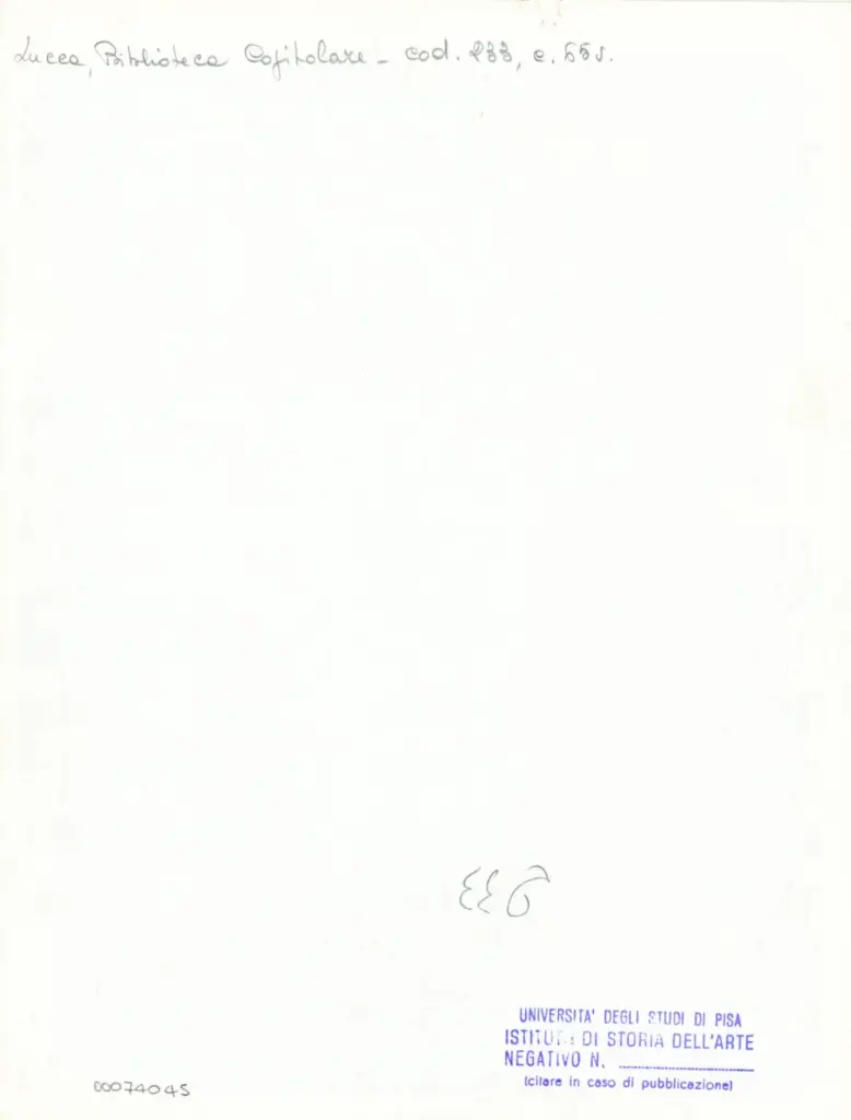 Universit&agrave; di Pisa. Dipartimento di Storia delle Arti , Anonimo italiano - sec. XIV, terzo quarto - Lucca, Biblioteca Capitolare Feliniana, Ms. 233, f. 65v, particolare , retro