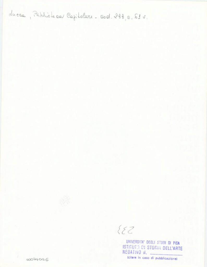 Università di Pisa. Dipartimento di Storia delle Arti , Anonimo italiano - sec. XIV, terzo quarto - Lucca, Biblioteca Capitolare Feliniana, Ms. 233, f. 61v, particolare , retro