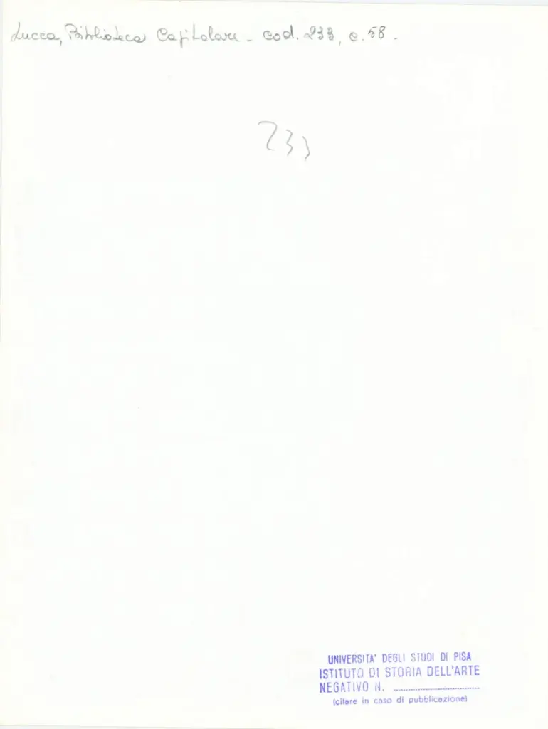 Universit&agrave; di Pisa. Dipartimento di Storia delle Arti , Anonimo italiano - sec. XIV, terzo quarto - Lucca, Biblioteca Capitolare Feliniana, Ms. 233, f. 58r, particolare , retro