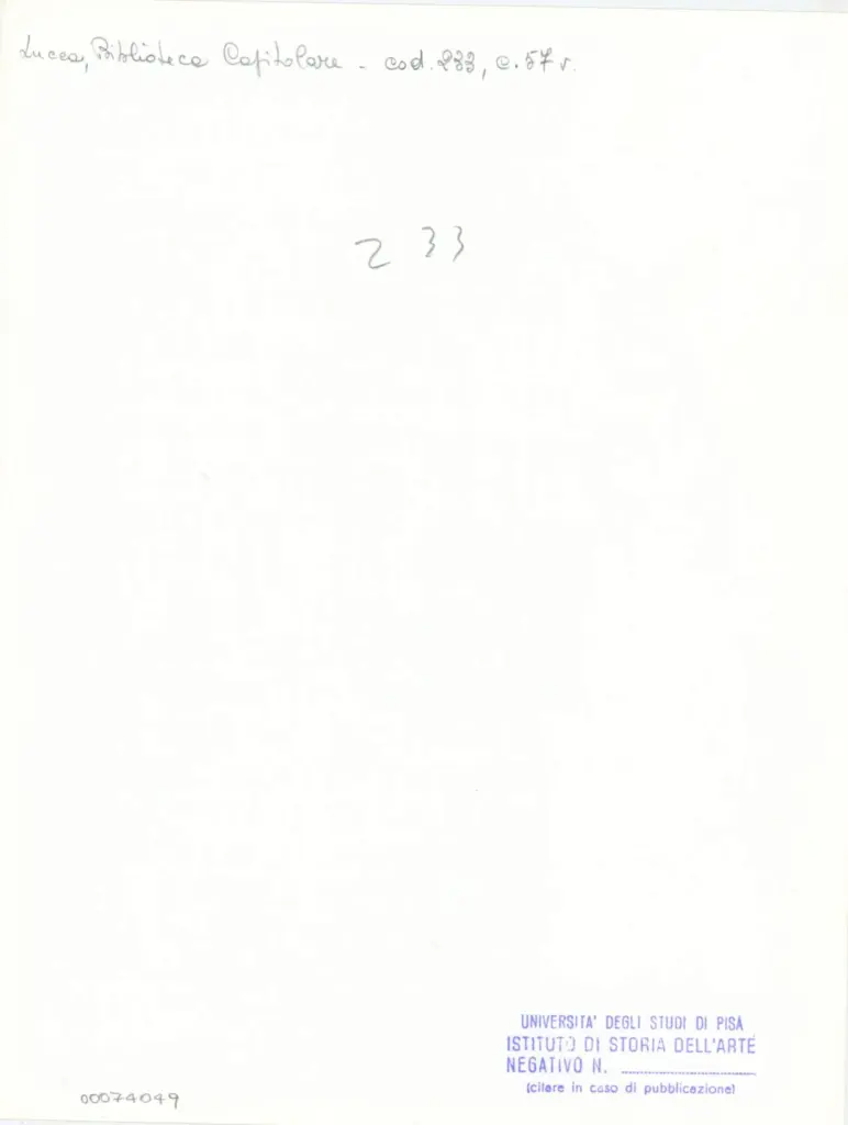 Universit&agrave; di Pisa. Dipartimento di Storia delle Arti , Anonimo italiano - sec. XIV, terzo quarto - Lucca, Biblioteca Capitolare Feliniana, Ms. 233, f. 57v, particolare , retro
