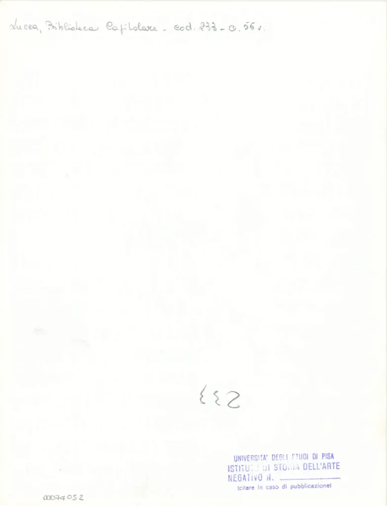Universit&agrave; di Pisa. Dipartimento di Storia delle Arti , Anonimo italiano - sec. XIV, terzo quarto - Lucca, Biblioteca Capitolare Feliniana, Ms. 233, f. 55v, particolare , retro