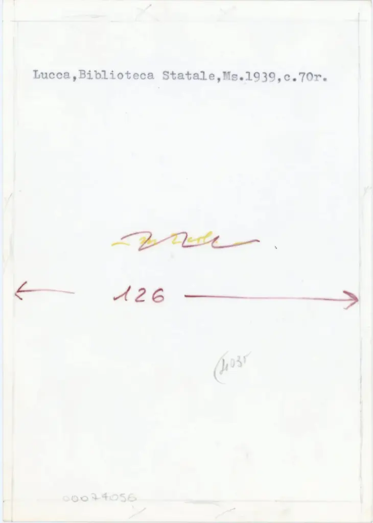 Anonimo , Lucca, Biblioteca Statale, Ms. 1939, c. 70r. , retro