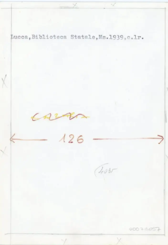 Anonimo , Lucca, Biblioteca Statale, Ms. 1939, c. 1r. , retro