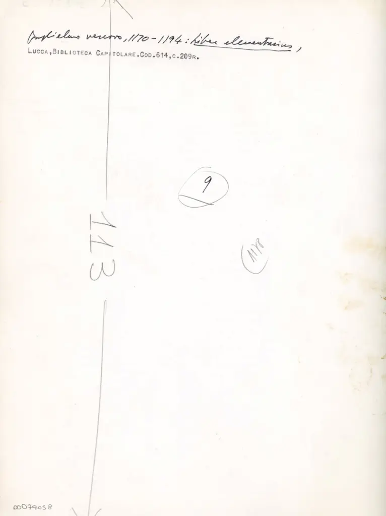 Anonimo , Anonimo italiano - sec. XII, 1170-1194 - Lucca, Biblioteca Capitolare Feliniana, Ms. 614, f. 209r, particolare , retro