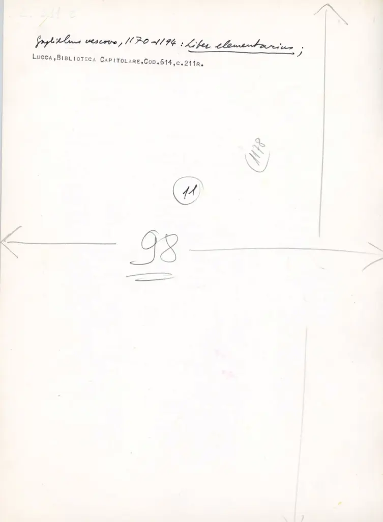 Anonimo , Anonimo italiano - sec. XII, 1170-1194 - Lucca, Biblioteca Capitolare Feliniana, Ms. 614, f. 211r, particolare , retro