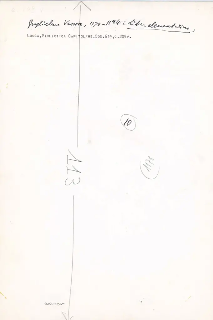 Anonimo , Anonimo italiano - sec. XII, 1170-1194 - Lucca, Biblioteca Capitolare Feliniana, Ms. 614, f. 209v, particolare , retro