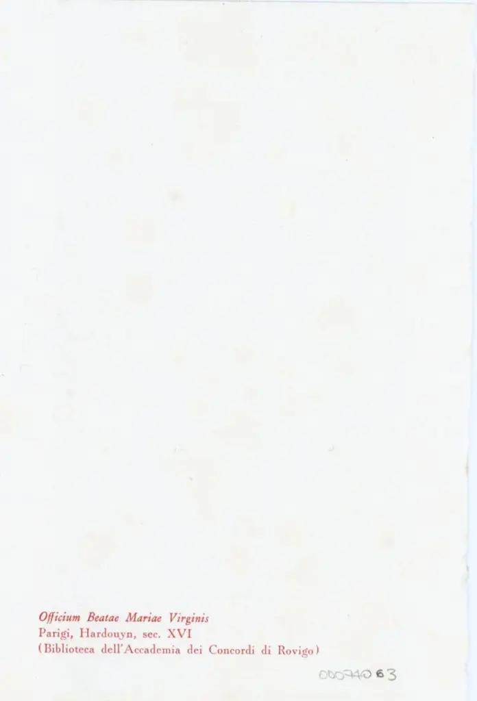 Anonimo , Officium Beatae Mariae Virginis - Parigi, Hardouyn, sec. XVI - (Biblioteca dell'Accademia dei Concordi di Rovigo) , retro