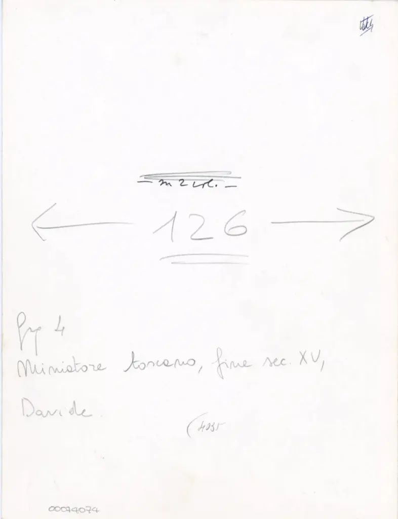 Anonimo , Miniatore toscano, fine sec. XV, Davide , retro