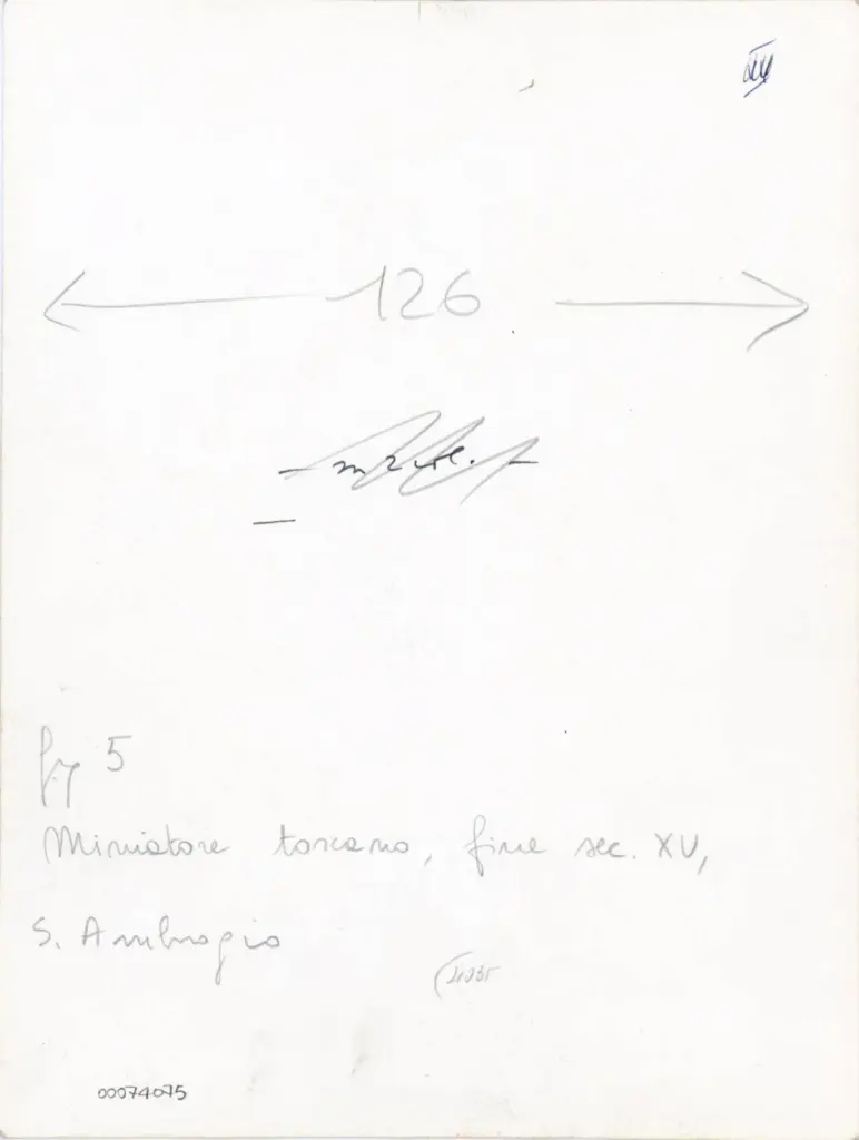 Anonimo , Miniatore toscano, fine sec. XV, S. Ambrogio , retro