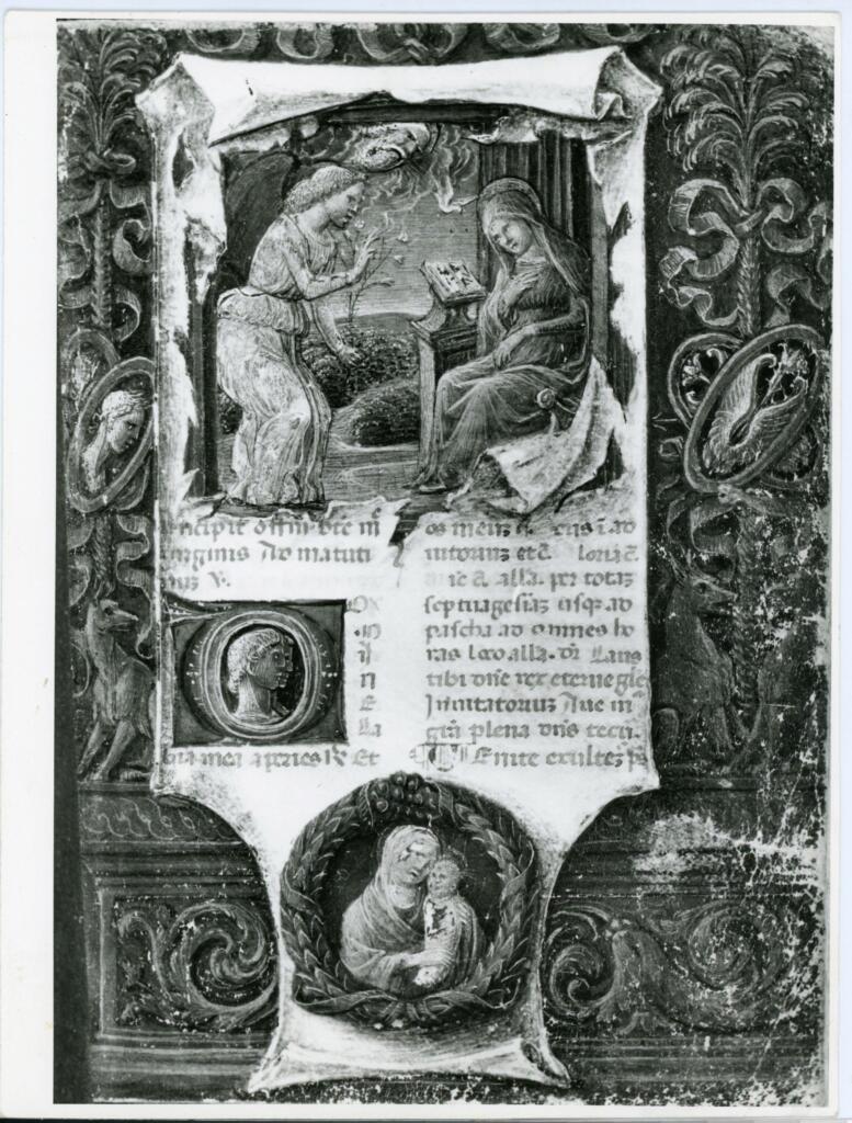 Anonimo , Miniatore toscano, fine sec. XV, Annunciazione , fronte