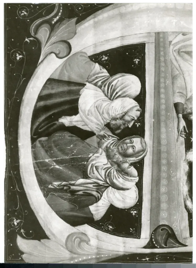 Traini Francesco, ambito , Iniziale abitata, Iniziale E, Gruppo di uomini