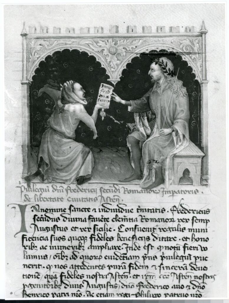 Rampazzi, Giustino , Grassi Giovannino de' - attr. - sec. XIV - Asti, Archivio di Stato, Codex Astensis o Liber Malabayla , fronte