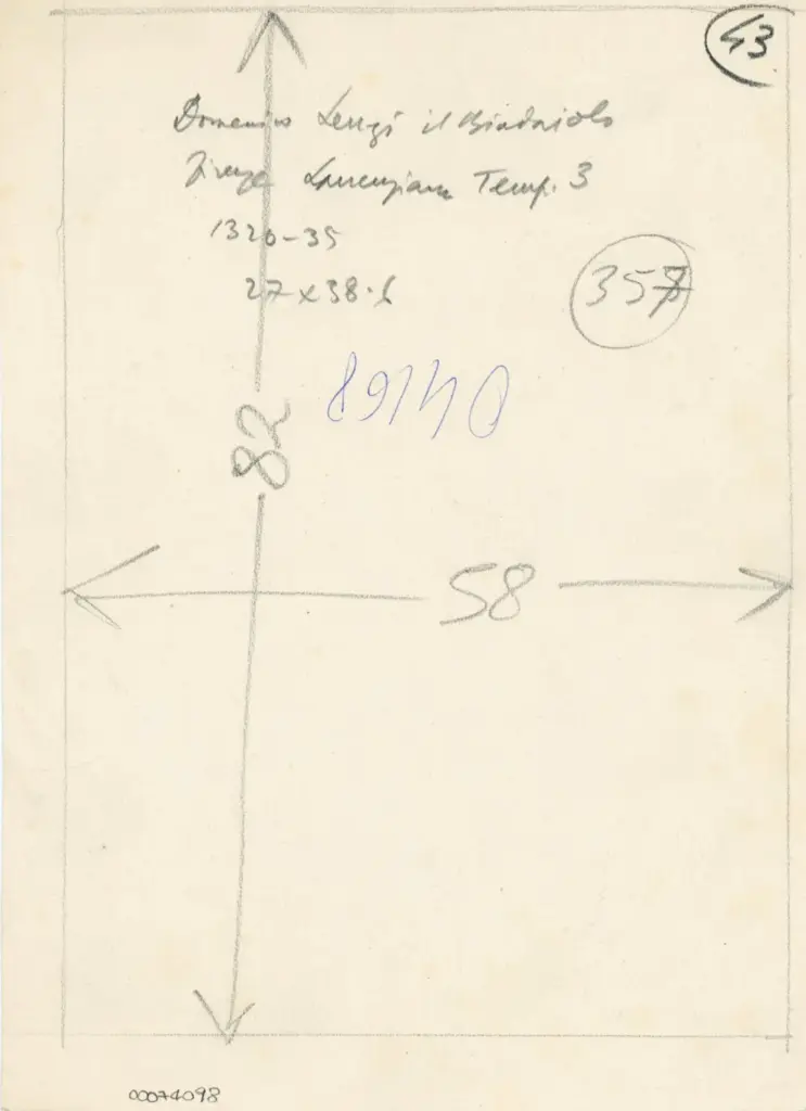 Anonimo , Domenico Lenzi il Biadaiolo - Firenze Laurenziano Temp. 3 - 1320-35 , retro