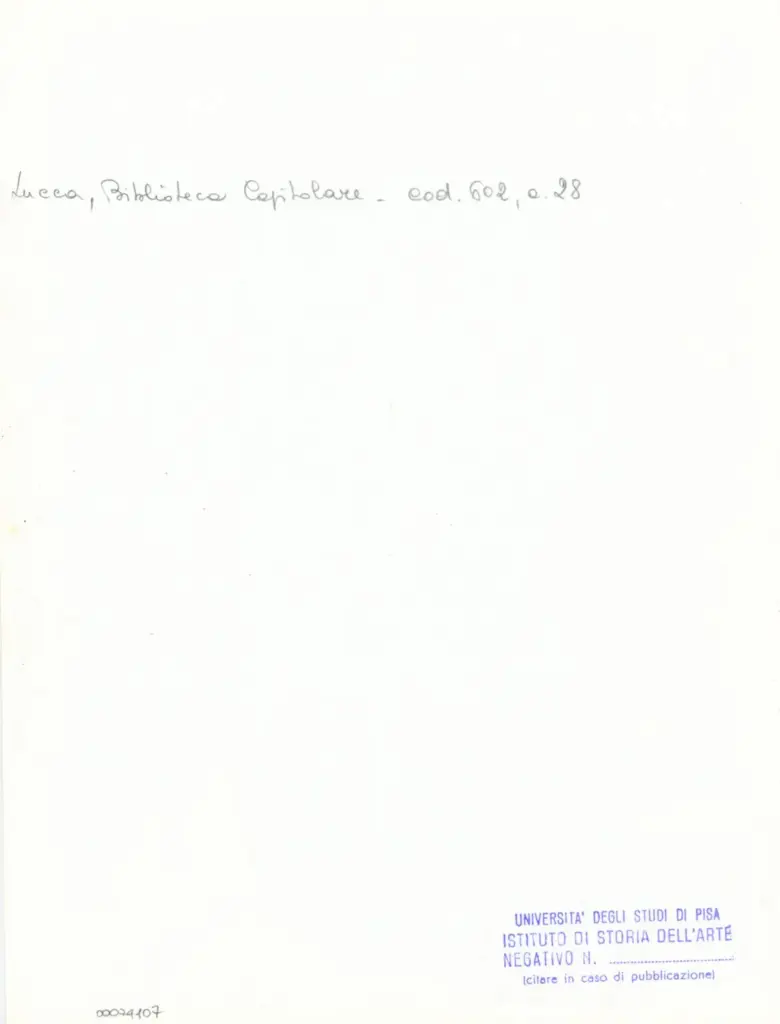 Università di Pisa. Dipartimento di Storia delle Arti , Anonimo italiano - sec. XII, inizio - Lucca, Biblioteca Capitolare Feliniana, Ms. 602, f. 28r, particolare , retro