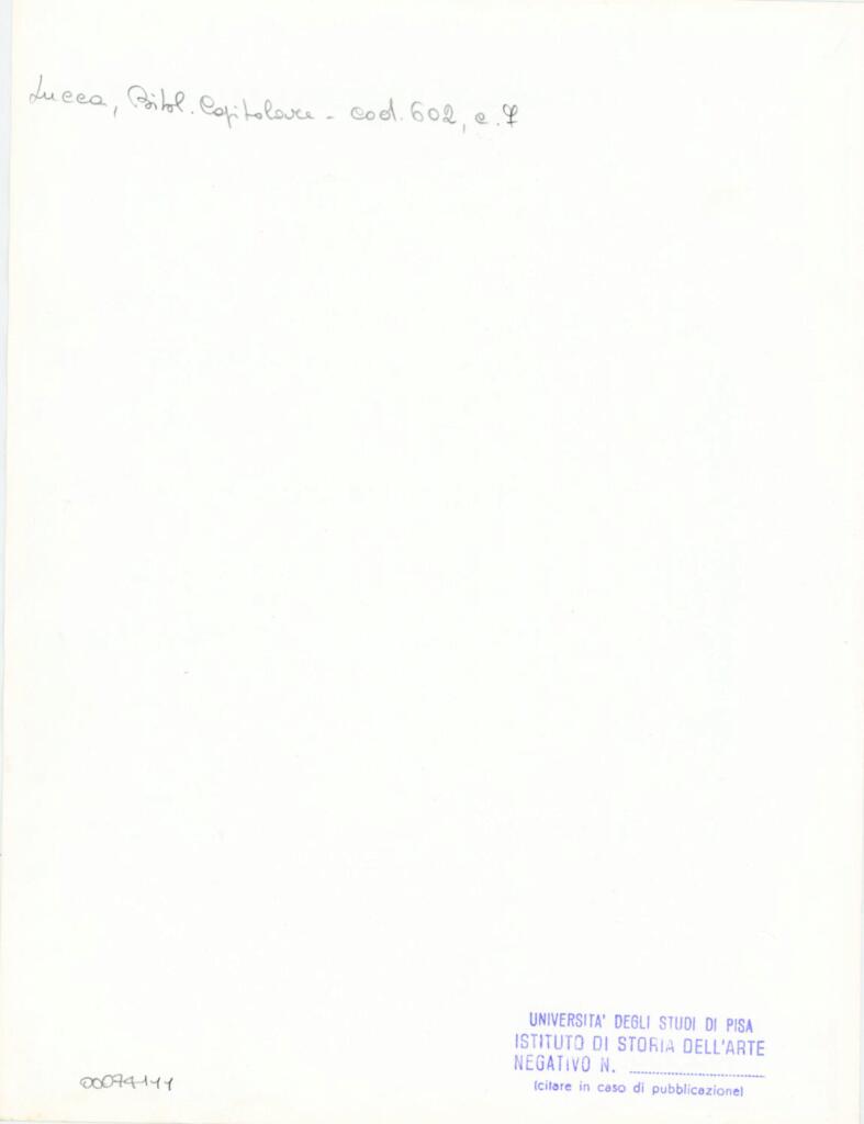 Università di Pisa. Dipartimento di Storia delle Arti , Anonimo italiano - sec. XII, inizio - Lucca, Biblioteca Capitolare Feliniana, Ms. 602, f. 7r, particolare , retro