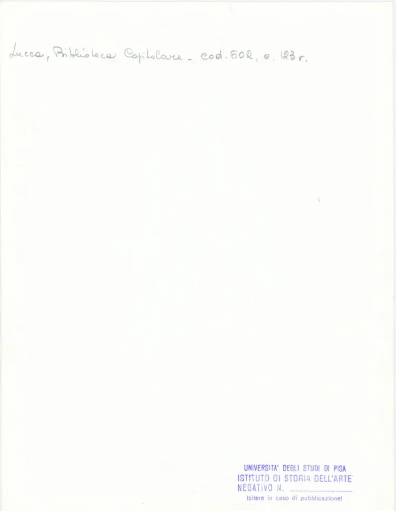 Universit&agrave; di Pisa. Dipartimento di Storia delle Arti , Anonimo italiano - sec. XII, inizio - Lucca, Biblioteca Capitolare Feliniana, Ms. 602, f. 123v, particolare , retro