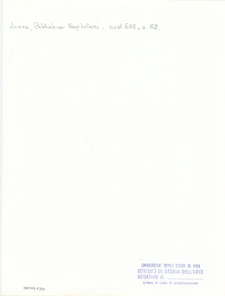 Universit&agrave; di Pisa. Dipartimento di Storia delle Arti , Anonimo italiano - sec. XII, inizio - Lucca, Biblioteca Capitolare Feliniana, Ms. 602, f. 162r, particolare , retro