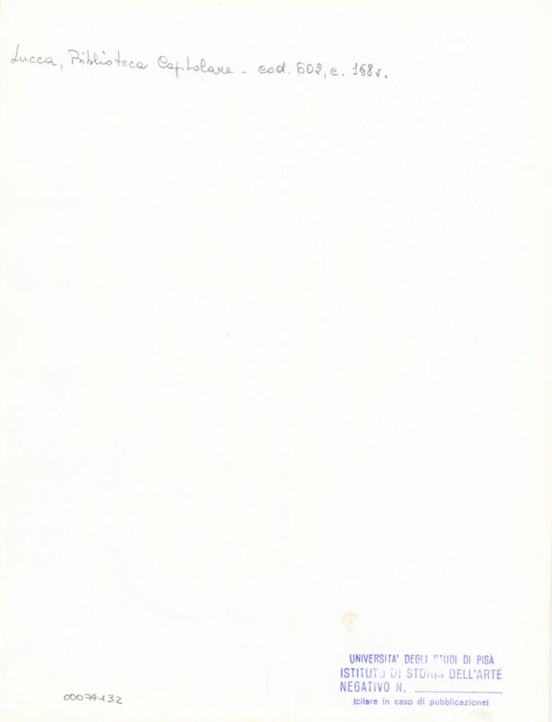 Università di Pisa. Dipartimento di Storia delle Arti , Anonimo italiano - sec. XII, inizio - Lucca, Biblioteca Capitolare Feliniana, Ms. 602, f. 158v, particolare , retro