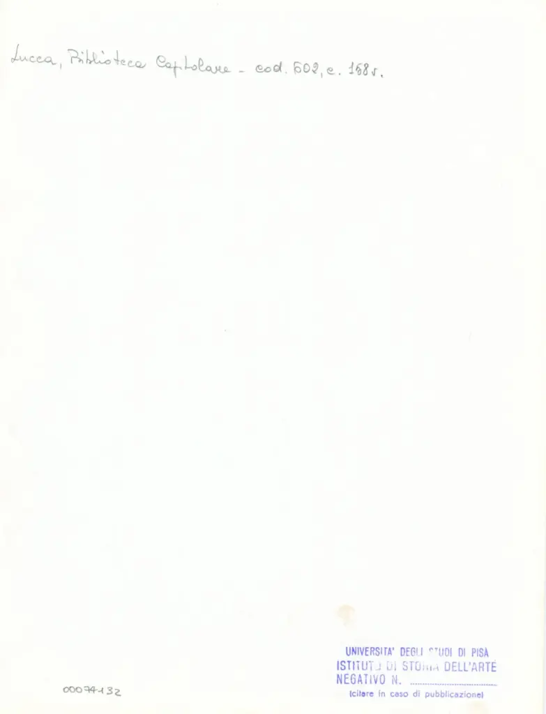 Università di Pisa. Dipartimento di Storia delle Arti , Anonimo italiano - sec. XII, inizio - Lucca, Biblioteca Capitolare Feliniana, Ms. 602, f. 158v, particolare , retro