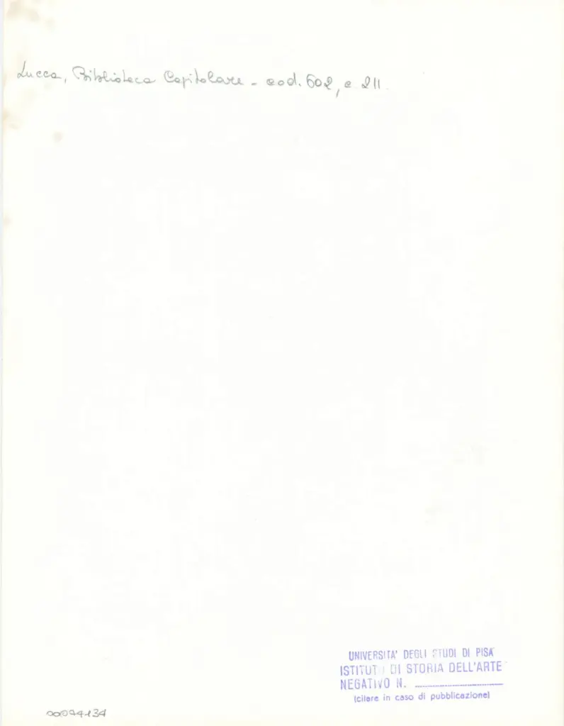 Universit&agrave; di Pisa. Dipartimento di Storia delle Arti , Anonimo italiano - sec. XII, inizio - Lucca, Biblioteca Capitolare Feliniana, Ms. 602, f. 211r, particolare , retro