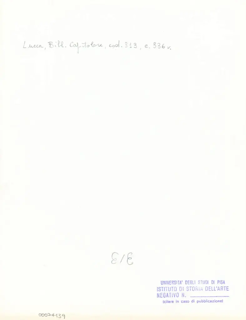 Universit&agrave; di Pisa. Dipartimento di Storia delle Arti , Anonimo italiano - sec. XIV, inizio - Lucca, Biblioteca Capitolare Feliniana, Ms. 313, f. 336v, particolare , retro