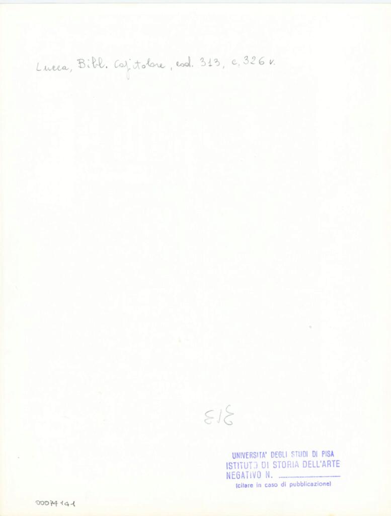Università di Pisa. Dipartimento di Storia delle Arti , Anonimo italiano - sec. XIV, inizio - Lucca, Biblioteca Capitolare Feliniana, Ms. 313, f. 326v, particolare , retro