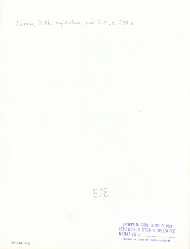 Università di Pisa. Dipartimento di Storia delle Arti , Anonimo italiano - sec. XIV, inizio - Lucca, Biblioteca Capitolare Feliniana, Ms. 313, f. 297v, particolare , retro