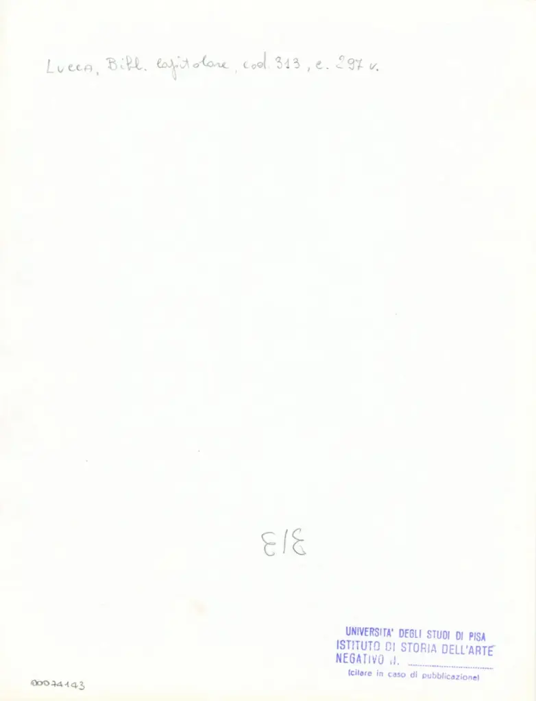Universit&agrave; di Pisa. Dipartimento di Storia delle Arti , Anonimo italiano - sec. XIV, inizio - Lucca, Biblioteca Capitolare Feliniana, Ms. 313, f. 297v, particolare , retro