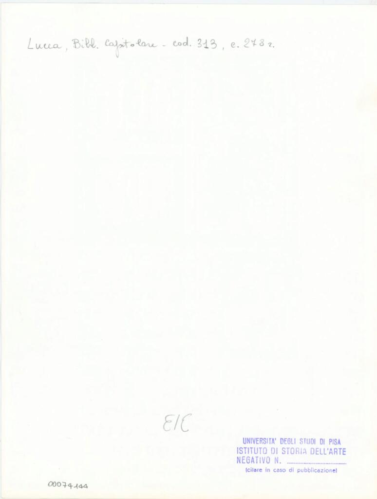 Università di Pisa. Dipartimento di Storia delle Arti , Anonimo italiano - sec. XIV, inizio - Lucca, Biblioteca Capitolare Feliniana, Ms. 313, f. 278r, particolare , retro