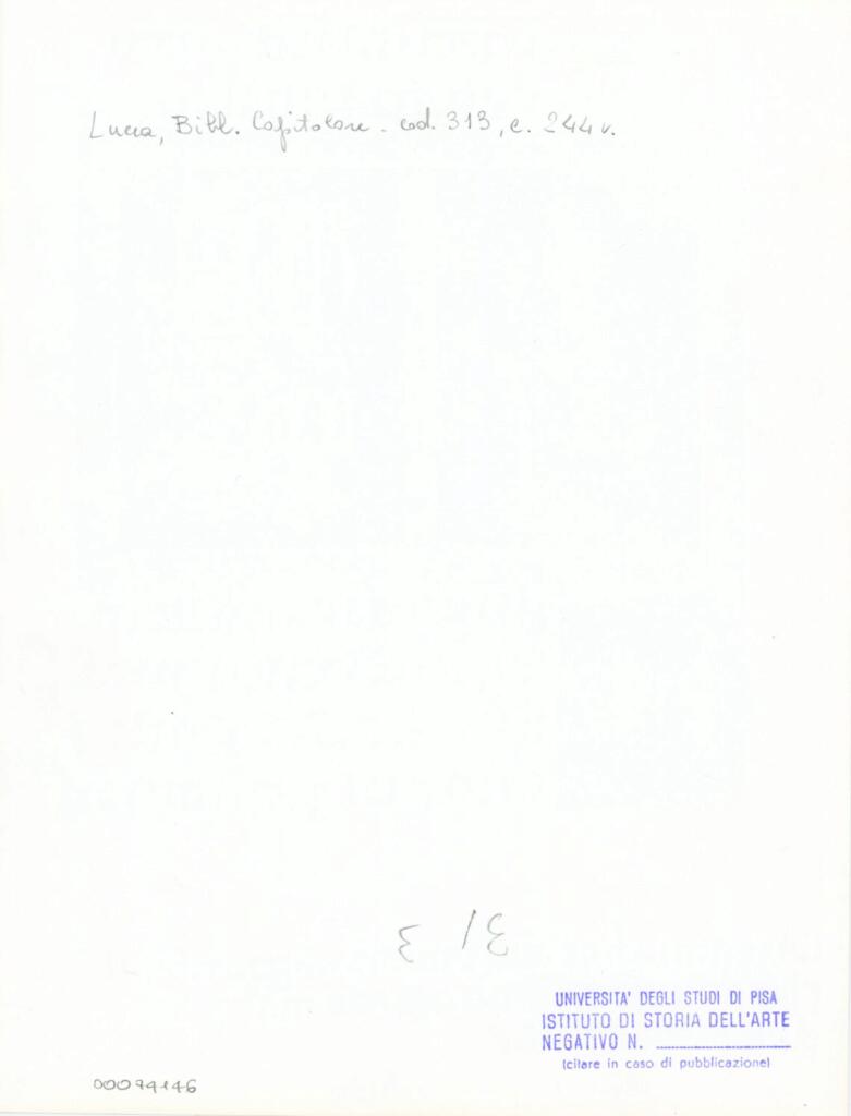Università di Pisa. Dipartimento di Storia delle Arti , Anonimo italiano - sec. XIV, inizio - Lucca, Biblioteca Capitolare Feliniana, Ms. 313, f. 244v, particolare , retro