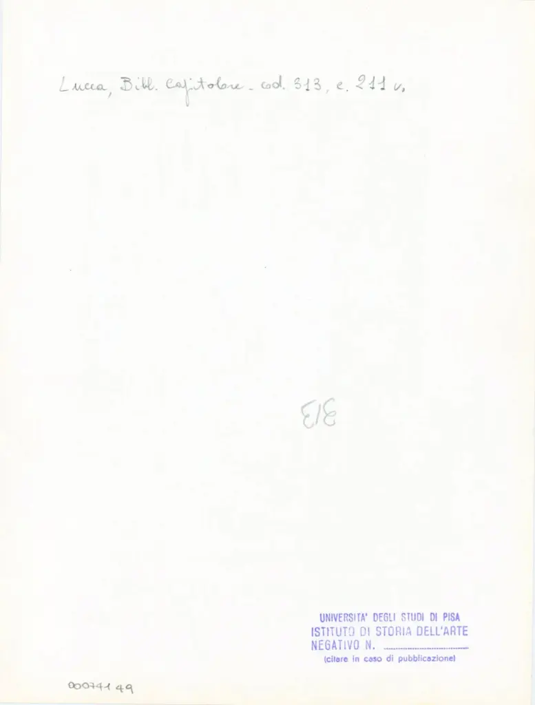 Universit&agrave; di Pisa. Dipartimento di Storia delle Arti , Anonimo italiano - sec. XIV, inizio - Lucca, Biblioteca Capitolare Feliniana, Ms. 313, f. 211v, particolare , retro