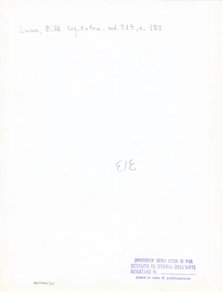 Universit&agrave; di Pisa. Dipartimento di Storia delle Arti , Anonimo italiano - sec. XIV, inizio - Lucca, Biblioteca Capitolare Feliniana, Ms. 313, f. 199r, particolare , retro