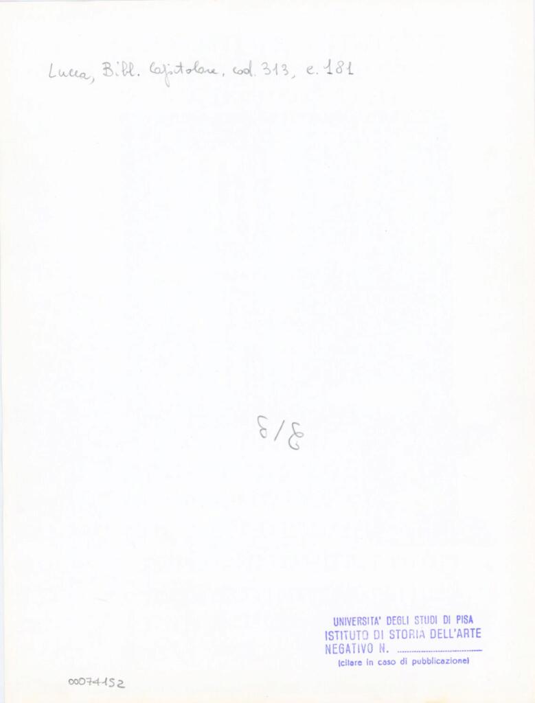 Università di Pisa. Dipartimento di Storia delle Arti , Anonimo italiano - sec. XIV, inizio - Lucca, Biblioteca Capitolare Feliniana, Ms. 313, f. 181r, particolare , retro