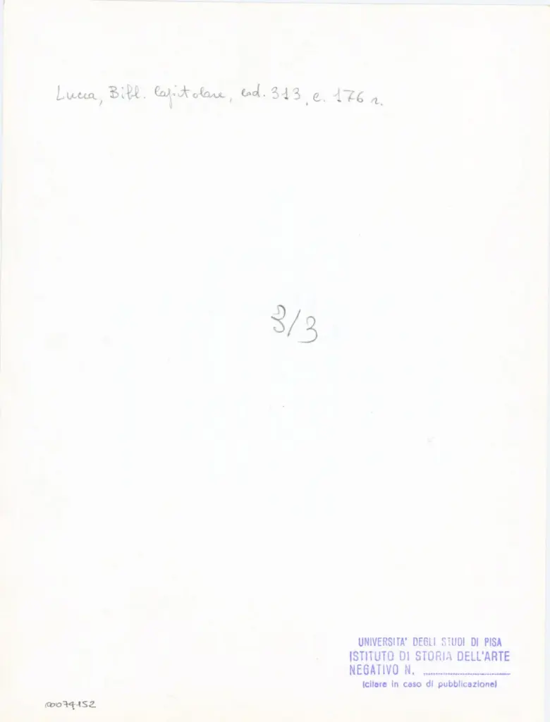 Universit&agrave; di Pisa. Dipartimento di Storia delle Arti , Anonimo italiano - sec. XIV, inizio - Lucca, Biblioteca Capitolare Feliniana, Ms. 313, f. 176r, particolare , retro